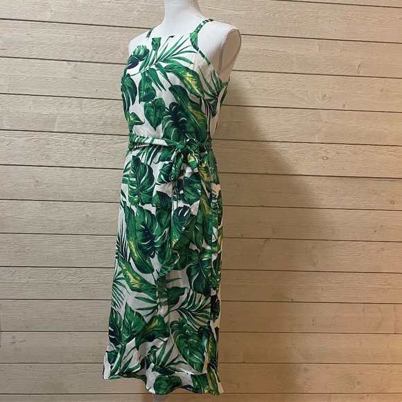 Monstera Palm Plant Print Wrap Dress - Picture 2 of 10